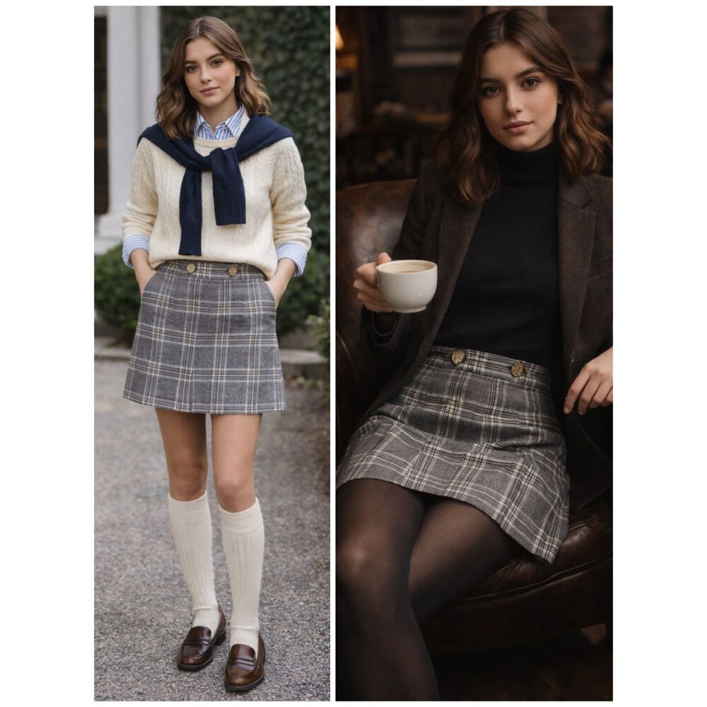 Banana Republic Gray Plaid Mini Skirt – Size 2